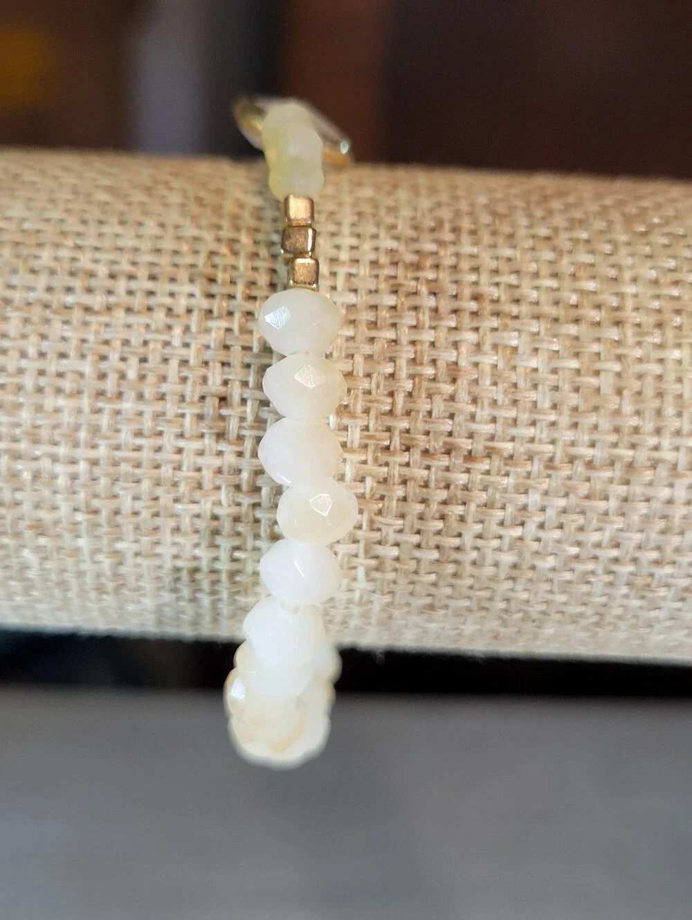 Handmade Peach & White Opal Glass Beaded Stretch Bracelet - One Size Fits Most